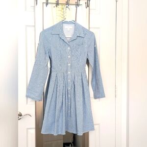 1901 0P Cotton Blue Pinstripe Dress with Pockets & Adjustable Sleeves